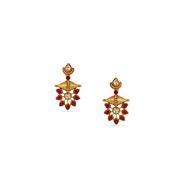 Tanishq 22 KT Theyyam Flora Kempu Earrings for Women 