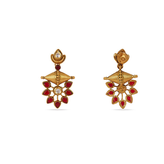 Tanishq 22 KT Theyyam Flora Kempu Earrings for Women 4