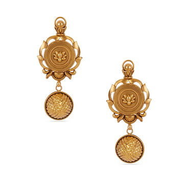 Tanishq 22KT Kasu Lotus Drop Earrings for Women