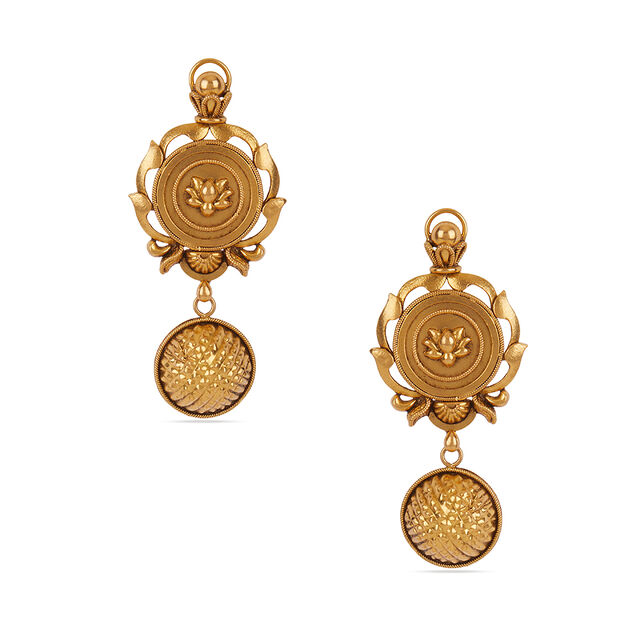 Tanishq 22KT Kasu Lotus Drop Earrings for Women 