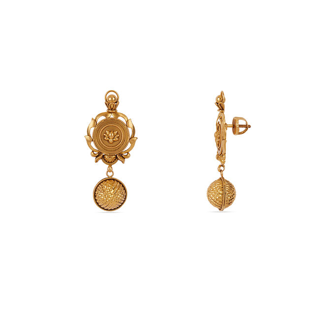 Tanishq 22KT Kasu Lotus Drop Earrings for Women 2