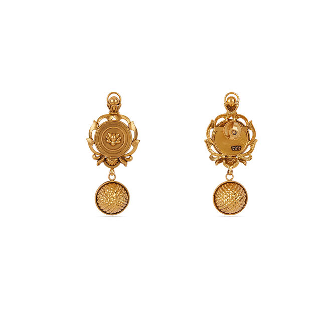 Tanishq 22KT Kasu Lotus Drop Earrings for Women 3