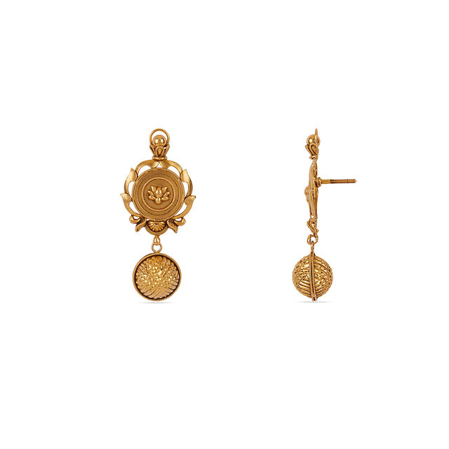 Tanishq 22KT Kasu Lotus Drop Earrings for Women 4