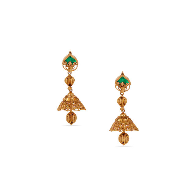 Tanishq 22KT Palakka Latticework Jhumkas for Women 