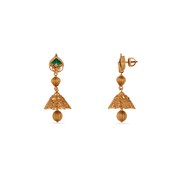 Tanishq 22KT Palakka Latticework Jhumkas for Women 2