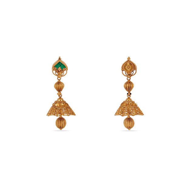 Tanishq 22KT Palakka Latticework Jhumkas for Women 3