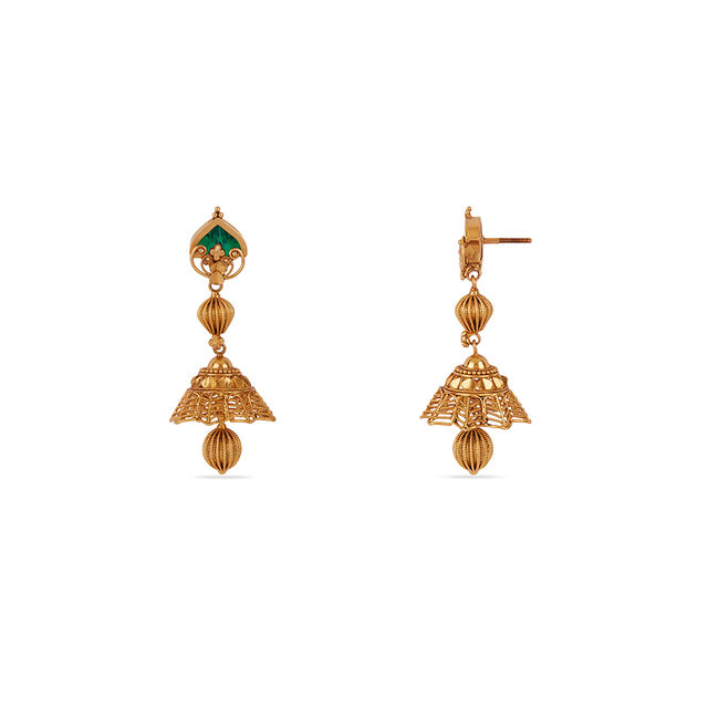 Tanishq 22KT Palakka Latticework Jhumkas for Women 4