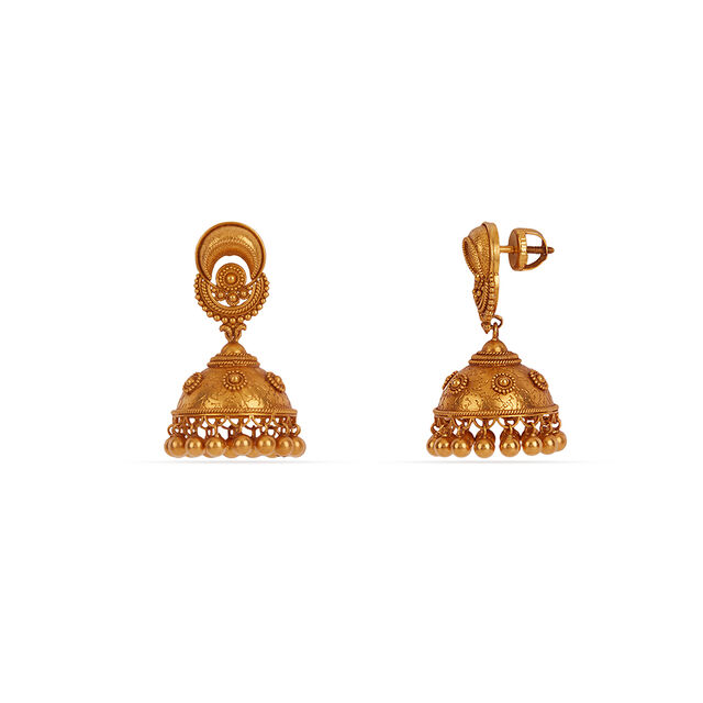 Tanishq 22 KT Theyyam Gaze Gold Jhumkas for Women 2