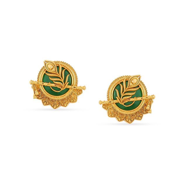 Tanishq 22KT Gold Pendant and Earrings Set for Women 2