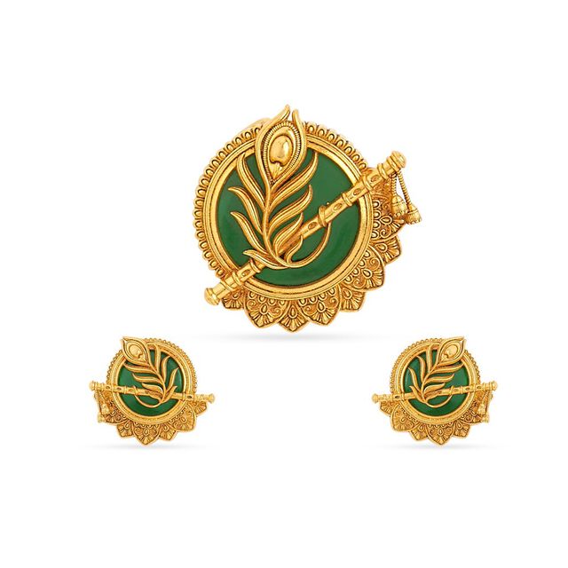 Tanishq 22KT Gold Pendant and Earrings Set for Women 