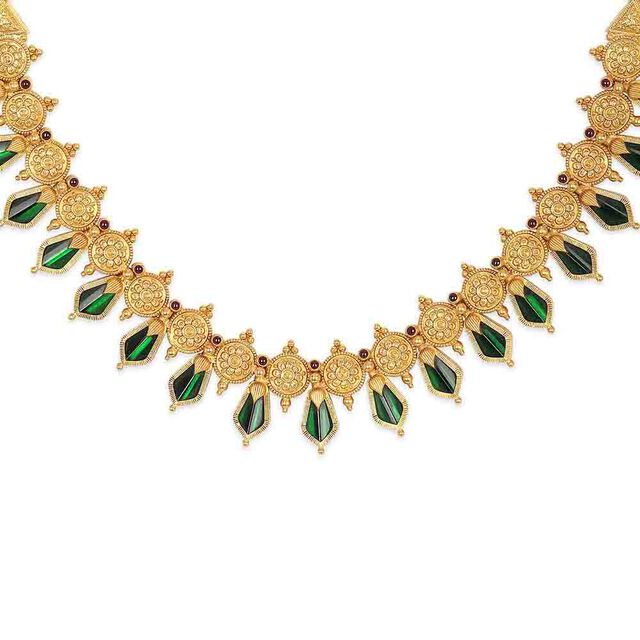 Tanishq 22KT Synthetic Stone Necklace Set for Women 3