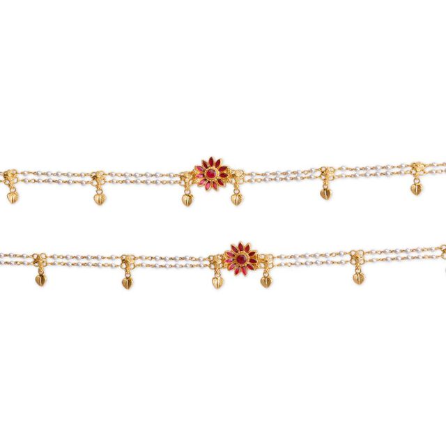 Graceful Floral Pearl Anklet 4