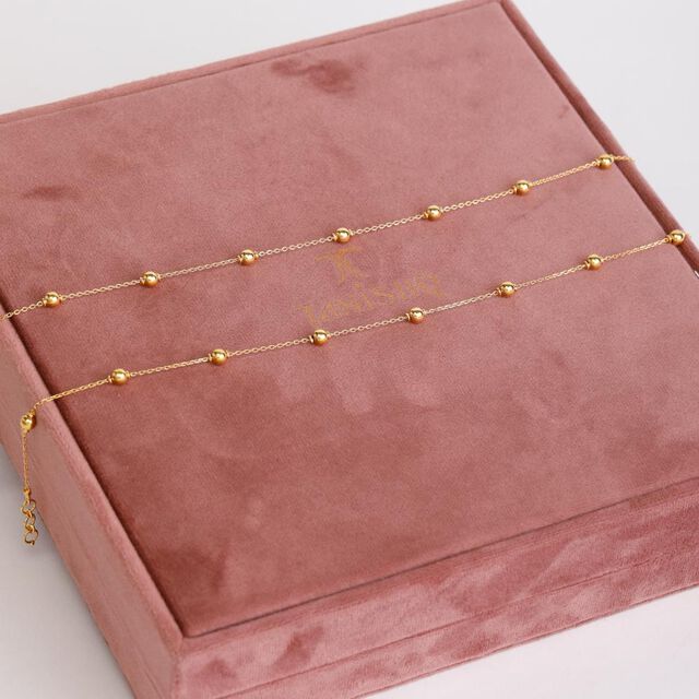 Gold Beaded Anklet Pair 6