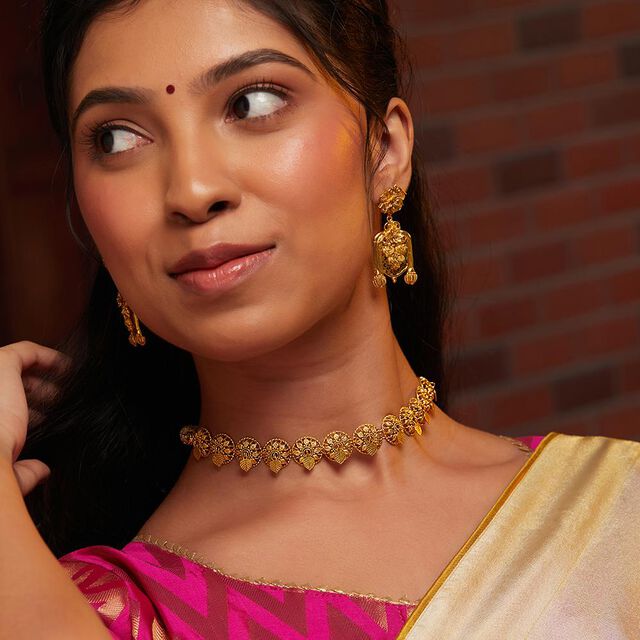 Peepal Leaf Floral Gold Choker 7