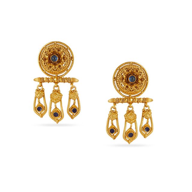 Tanishq 22KT Gold Pendant and Earrings Set 4