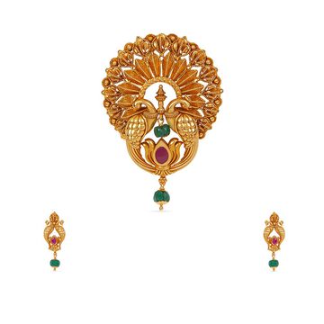 Tanishq 22KT Gold Pendant and Earrings Set