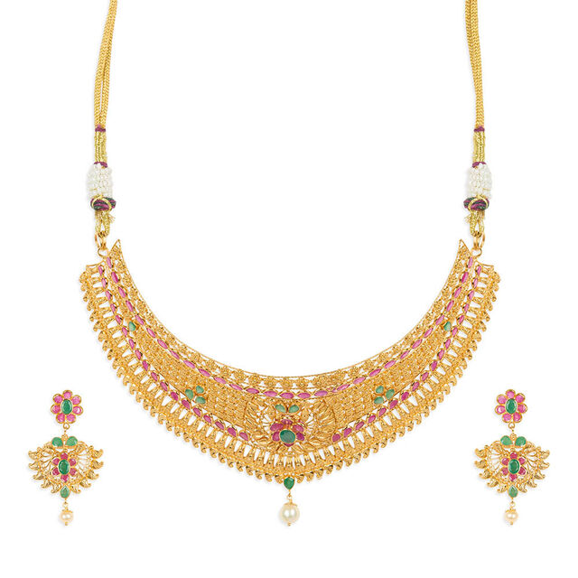 Tanishq 22KT Gold Neckwear with Earrings for Women 