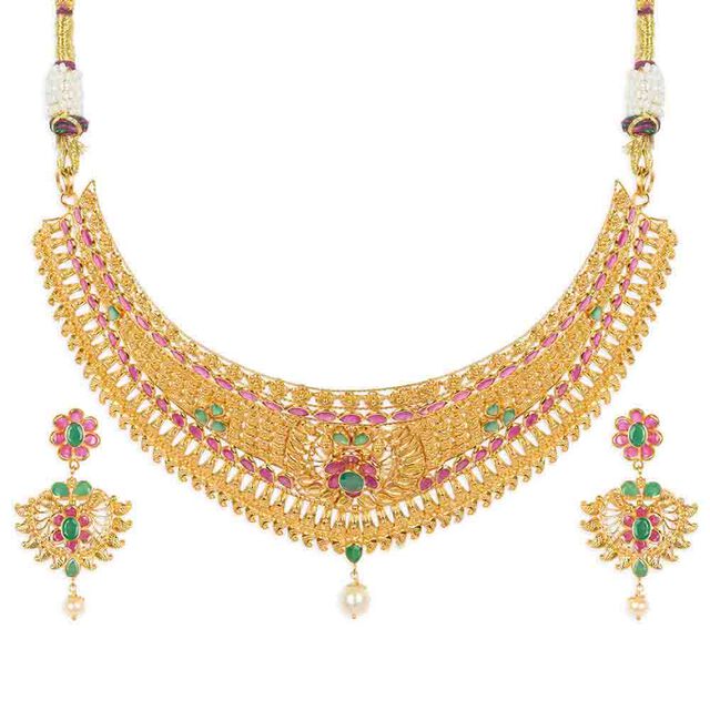Tanishq 22KT Gold Neckwear with Earrings for Women 2