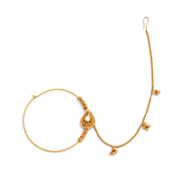 Glorious Oval Cascade Gold Nose Pin,,hi-res 