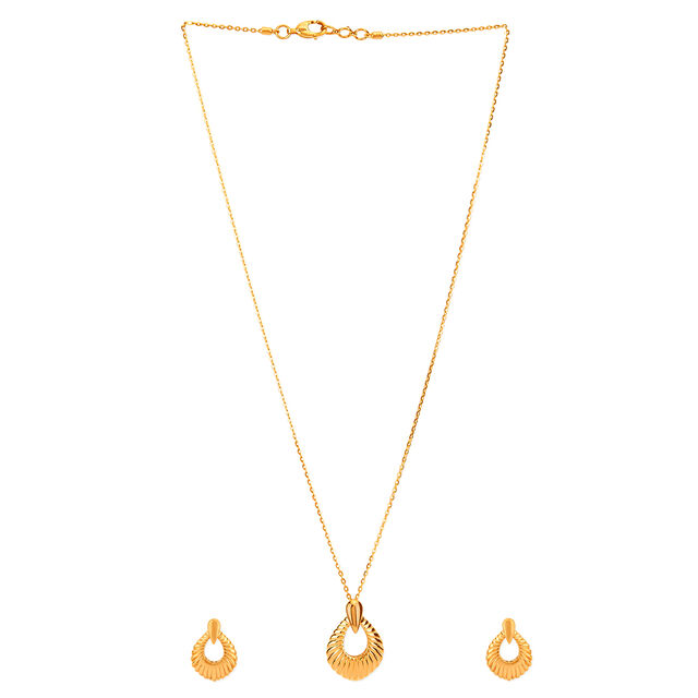 Tanishq 22KT Gold Pendant with Chain and Earrings Set for Women 