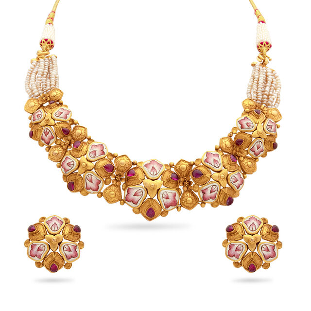 Buy Gilded Lotus Elegance Gold Necklace Set at Best Price