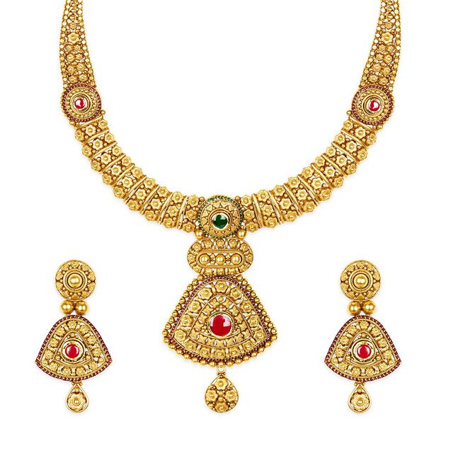 Tanishq 22KT Glass Kundan Neckwear with Earrings for Women 