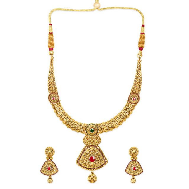 Tanishq 22KT Glass Kundan Neckwear with Earrings for Women 2