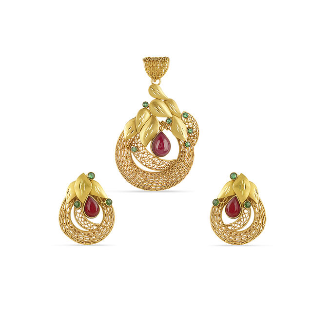 Tanishq 22KT  Gold Pendant and Earrings Set  for Women 
