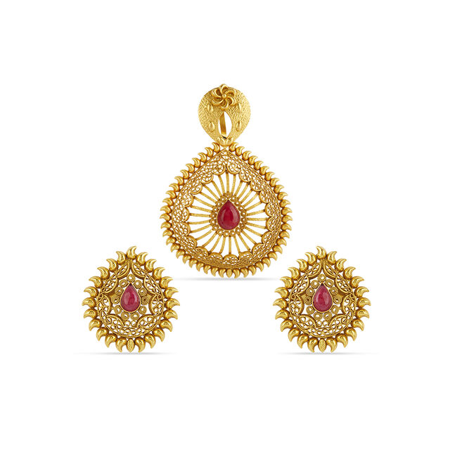Tanishq 22KT  Gold Pendant and Earrings Set  for Women 