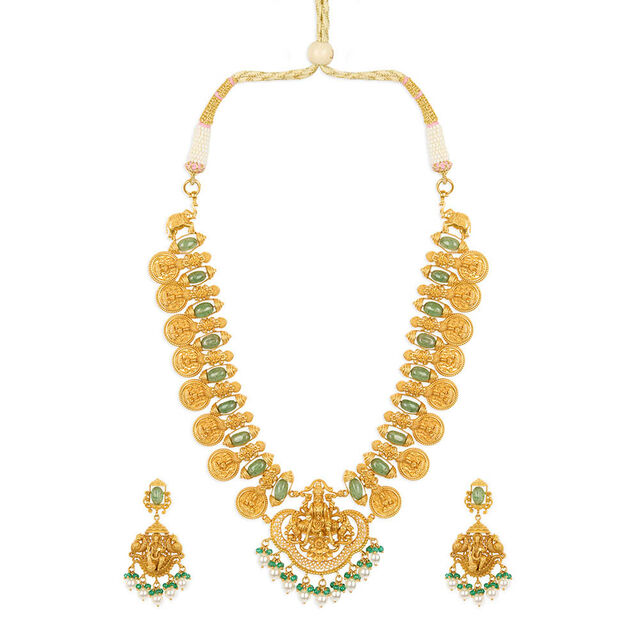 Tanishq 22KT Synthetic Stone Neckwear and Earring Set for Women 