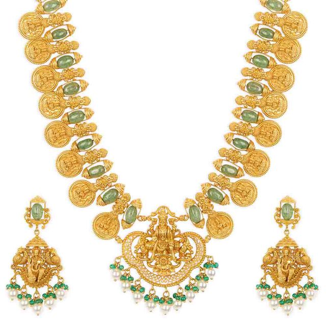 Tanishq 22KT Synthetic Stone Neckwear and Earring Set for Women 3