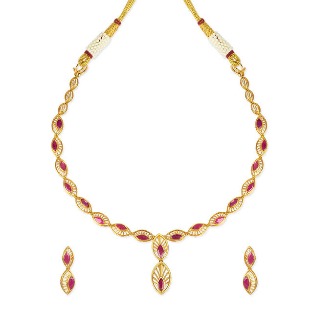 Tanishq 22KT Gold Neckwear and Earring Set for Women 