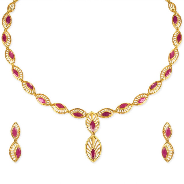 Tanishq 22KT Gold Neckwear and Earring Set for Women 2