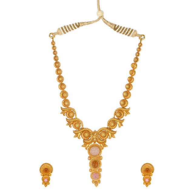 Tanishq 22KT Synthetic Stone Neckwear and Earring Set for Women 