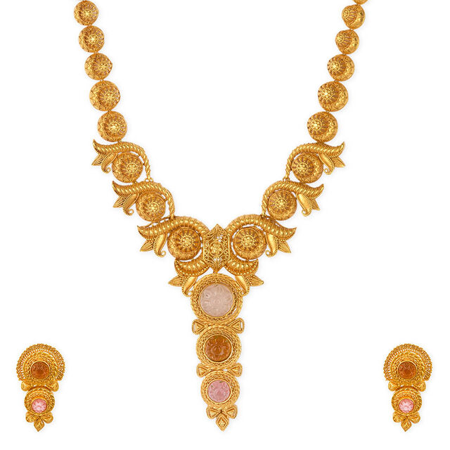 Tanishq 22KT Synthetic Stone Neckwear and Earring Set for Women 2