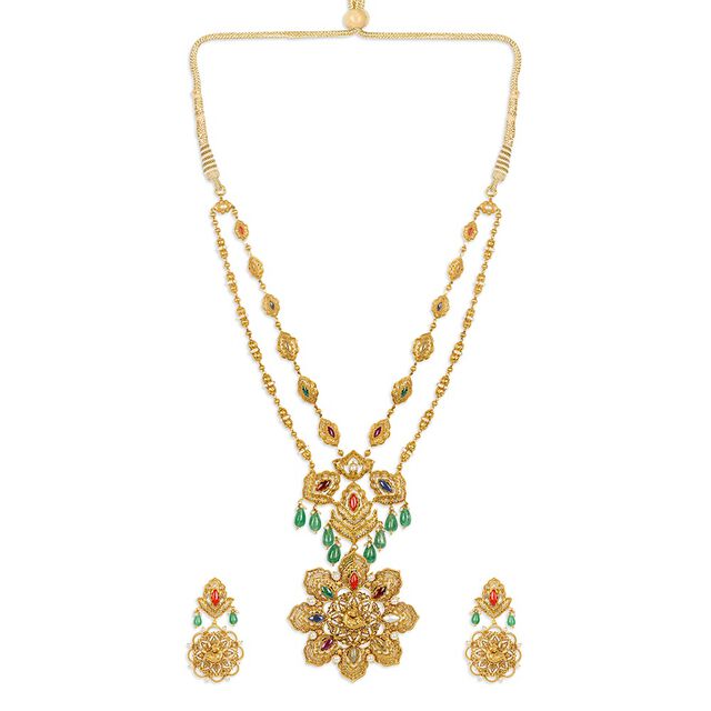 Tanishq 22KT Synthetic Stone Neckwear and Earring Set for Women 
