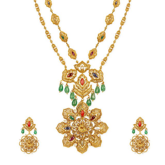 Tanishq 22KT Synthetic Stone Neckwear and Earring Set for Women 2