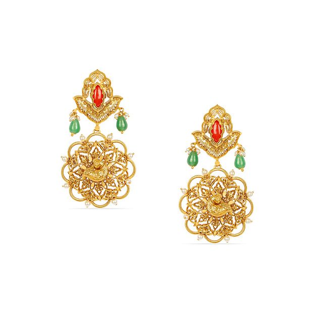 Tanishq 22KT Synthetic Stone Neckwear and Earring Set for Women 4