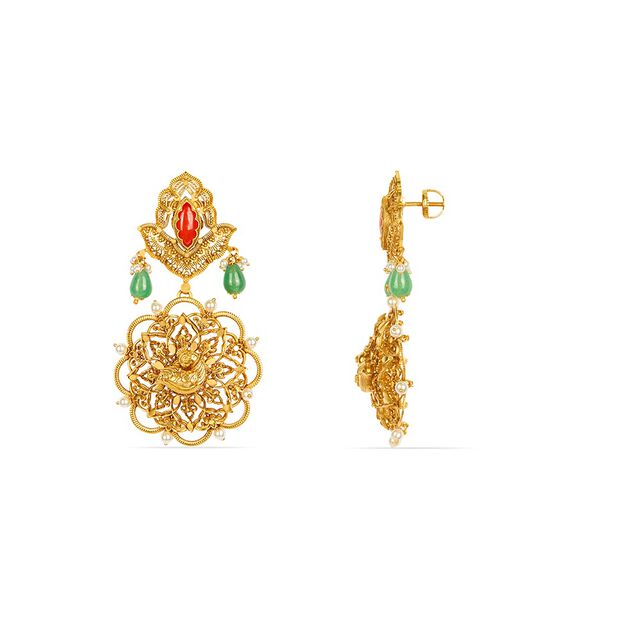 Tanishq 22KT Synthetic Stone Neckwear and Earring Set for Women 5