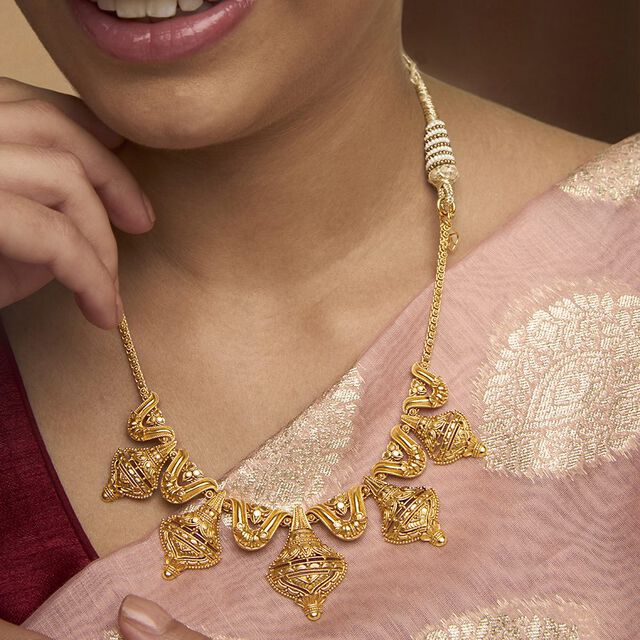 Tanishq 22KT Gold Neckwear and Earring Set for Women 2