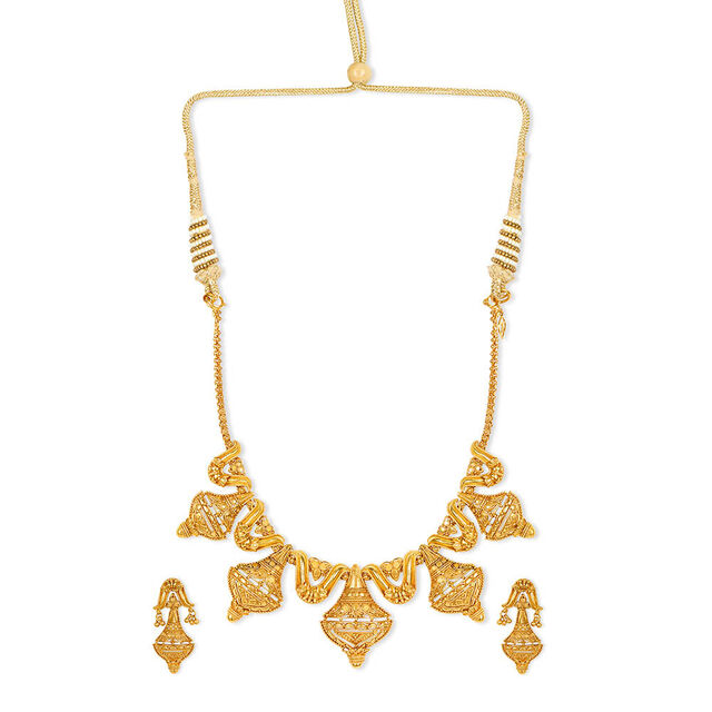 Tanishq 22KT Gold Neckwear and Earring Set for Women 