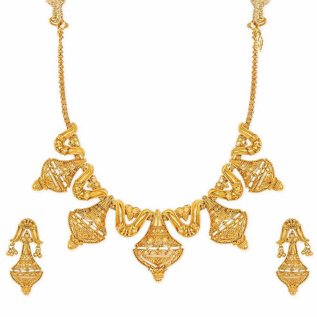 Tanishq 22KT Gold Neckwear and Earring Set for Women 3
