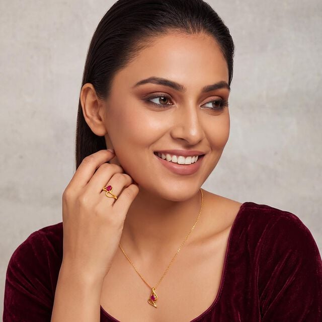 Alluring 22 Karat Yellow Gold And Ruby Looped Finger Ring,,hi-res 3