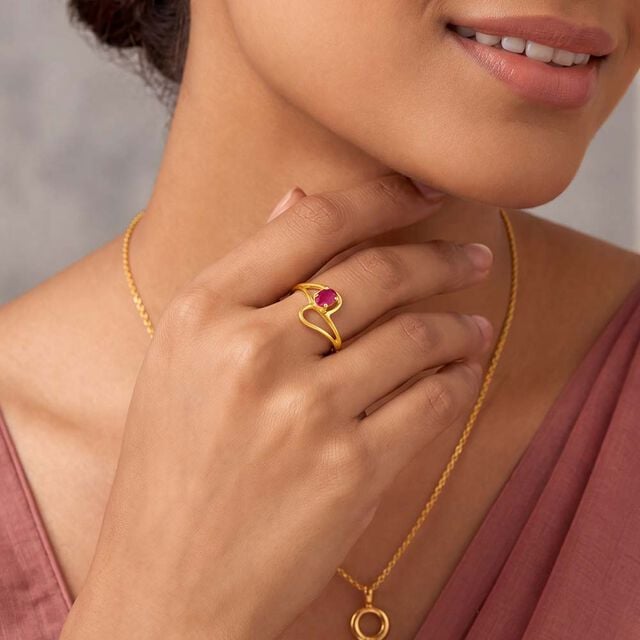 Alluring 22 Karat Yellow Gold And Ruby Looped Finger Ring,,hi-res 2
