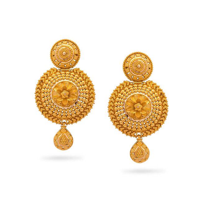 Dahlia Inspired Circular Gold Drop Earrings,,hi-res 