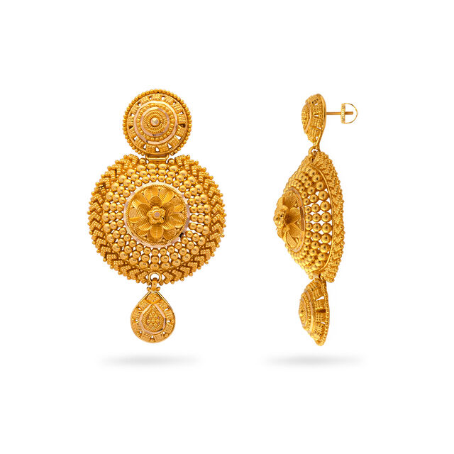 Dahlia Inspired Circular Gold Drop Earrings,,hi-res 2