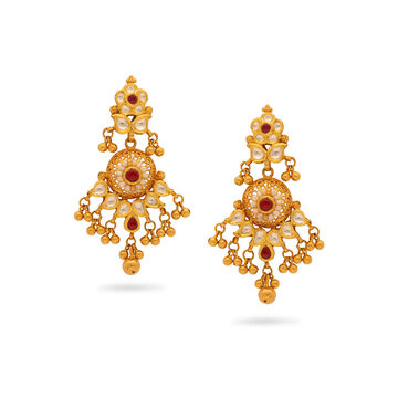Kundan Rawa Work Gold Drop Earrings