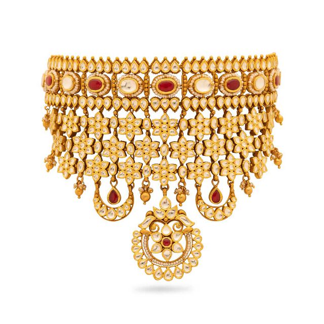 Kundan Gold Circle Necklace,,hi-res 