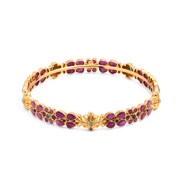 Gold Floral Bangle,,hi-res 