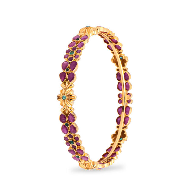 Gold Floral Bangle,,hi-res 2